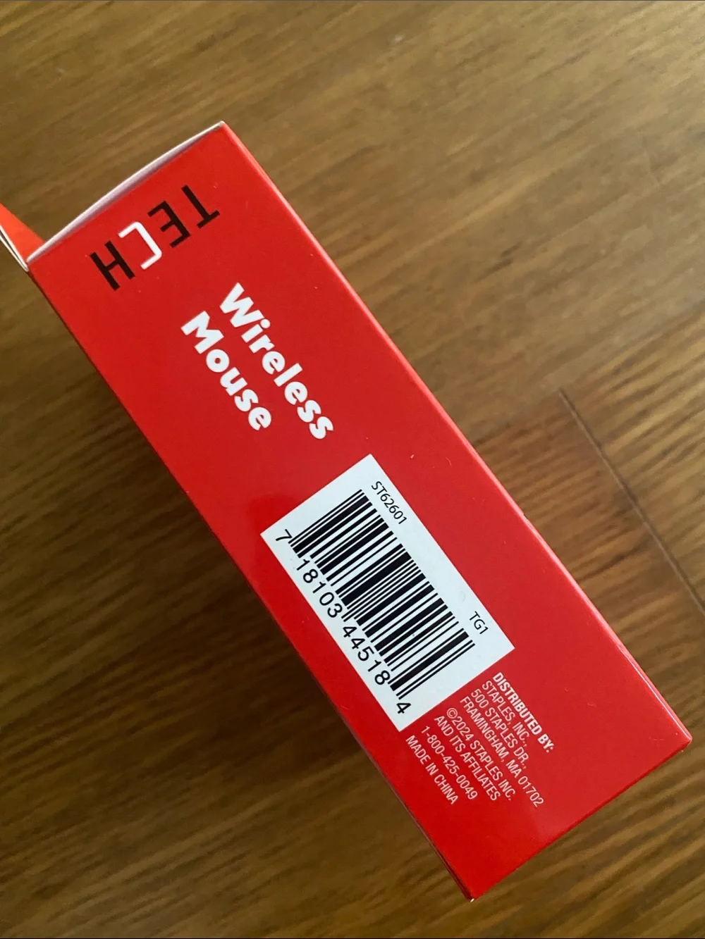 New TECH Staples Wireless Mouse in Black with Red Retail Box
